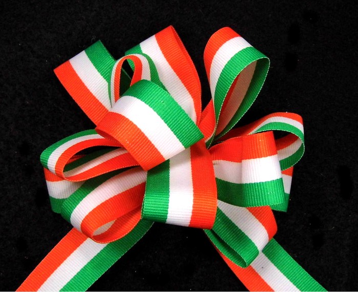 Irish Flag Ribbon of orange, green and white stripes on 7/8 white  grosgrain ribbon, 10 Yards