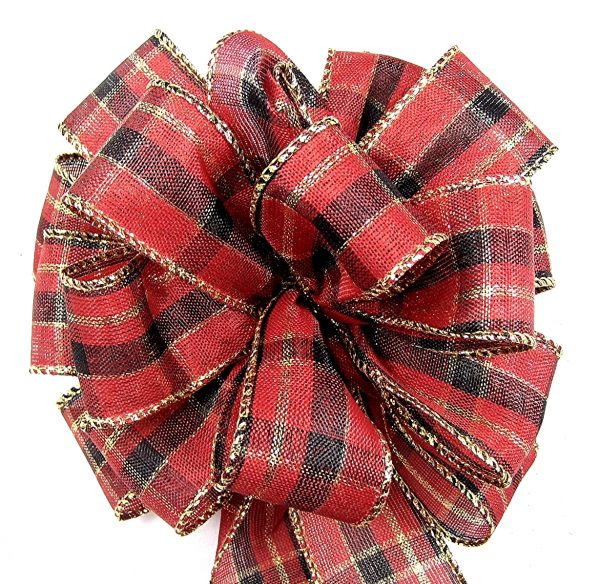 metallic red plaid ribbon