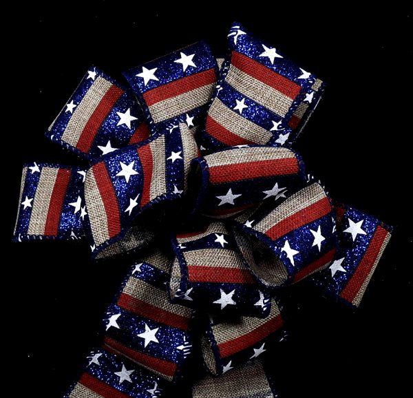 Wired Linen Glitter Patriotic Stripes - Image 2