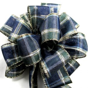 wired navy plaid ribbon