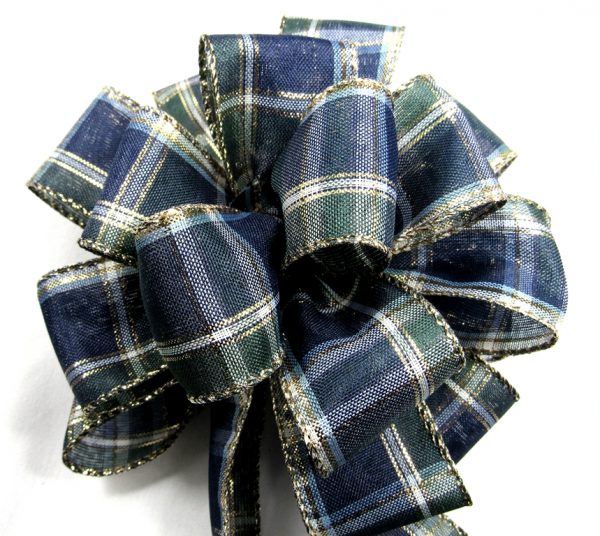 wired navy plaid ribbon