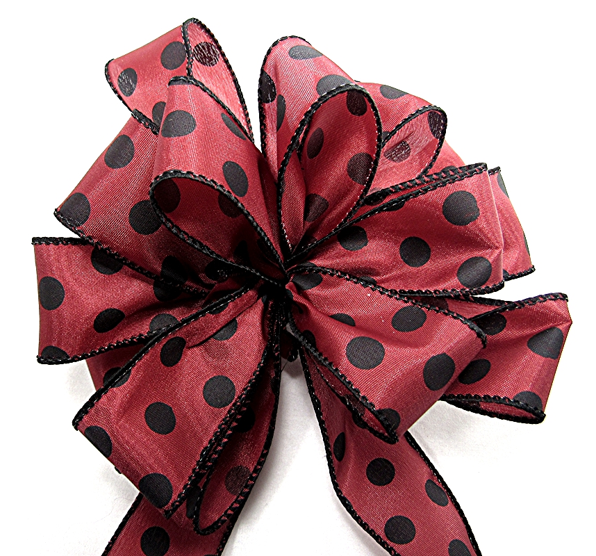 Satin Polka Dot Ribbon Wired Red with White Dots ( W: 1 - 1/2 inch | L: 10 Yards )