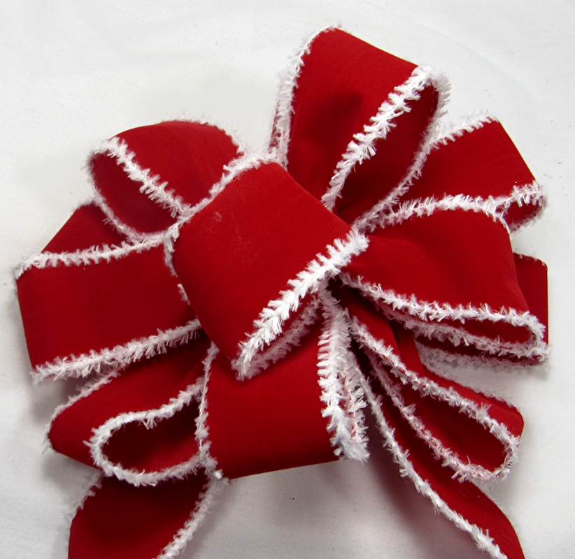 Red Velvet White Snowy Wire Edge Christmas Bow - Package Perfect Bows