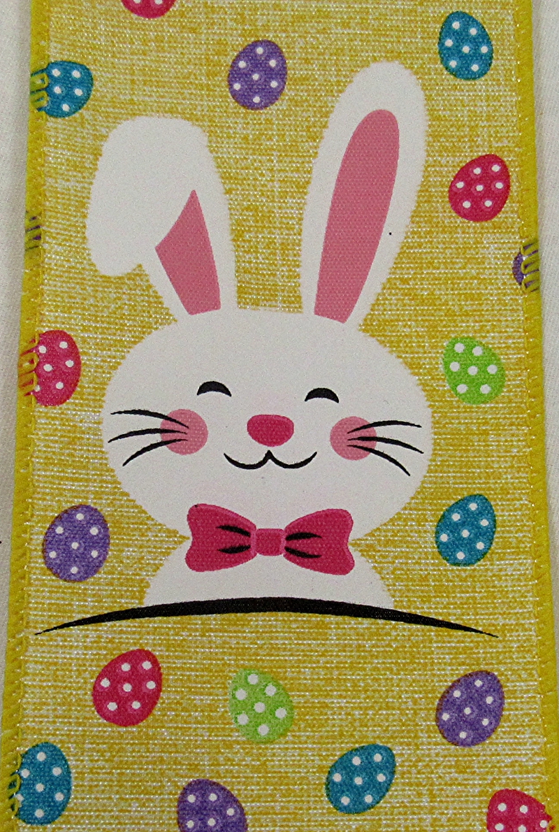 Easter Wired Edge Ribbon Easter Egg Bunny Rabbit Ribbon Pastel