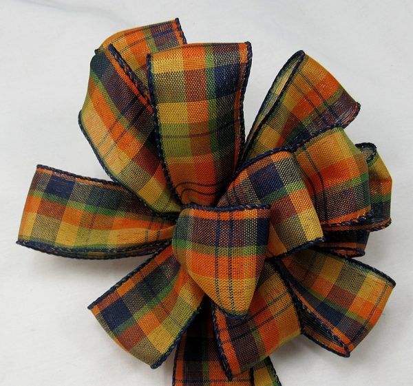 Wired orange plaid ribbon