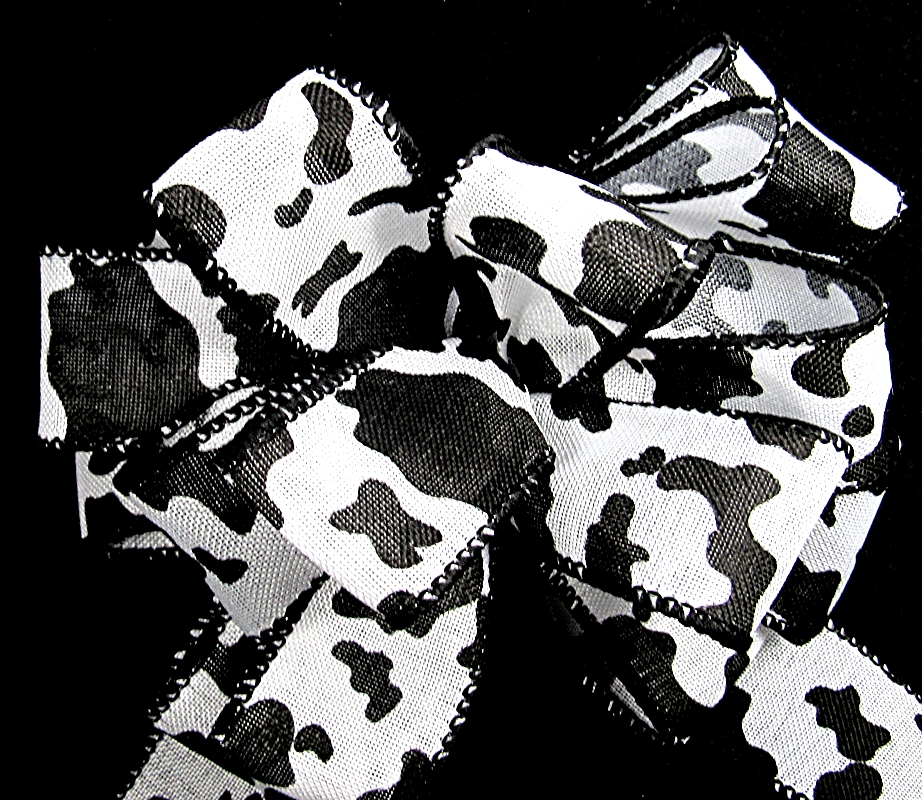 Cow Print Wired Ribbon 3 Rolls Christmas Cowhide Ribbon Burlap Craft Ribbons  Bla