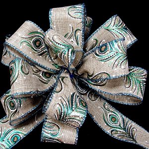 wired peacock feather ribbon
