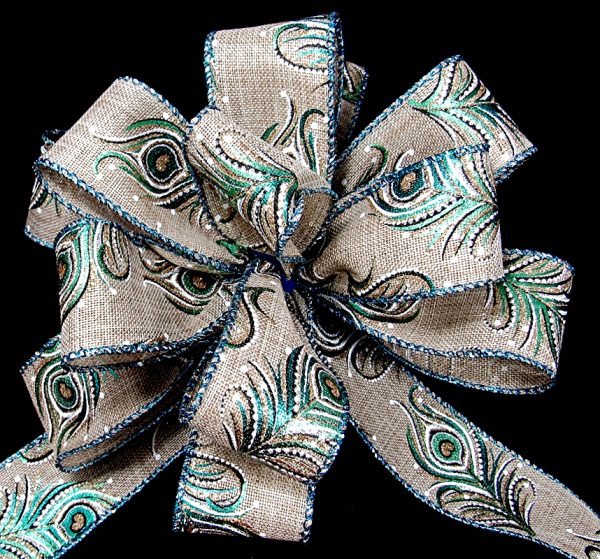 wired peacock feather ribbon