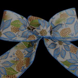 wired blue poinsettia ribbon