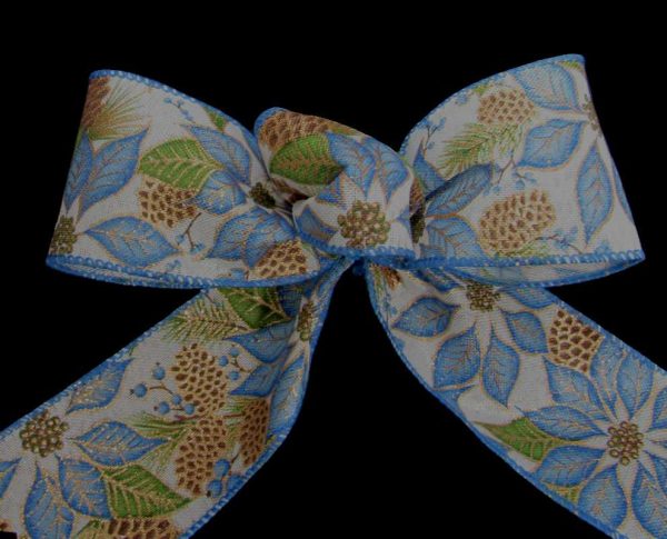 wired blue poinsettia ribbon